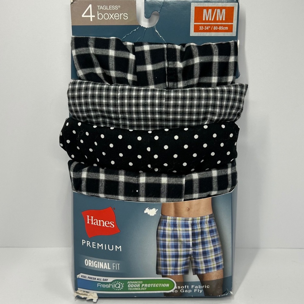 Hanes Premium Men 4 Pack Boxers Original Fit Plaid Polka Dot Size Medium New